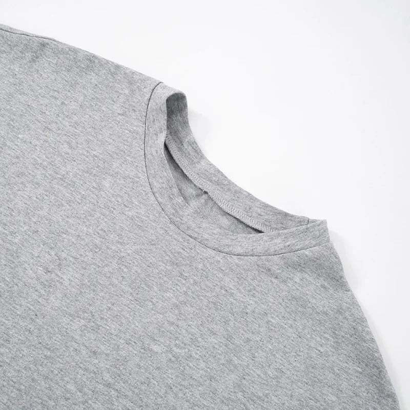 2025 Solid Gray Cropped T-Shirt for Women | Casual O-Neck Corset Top | Streetwear Short Sleeve Summer Tee