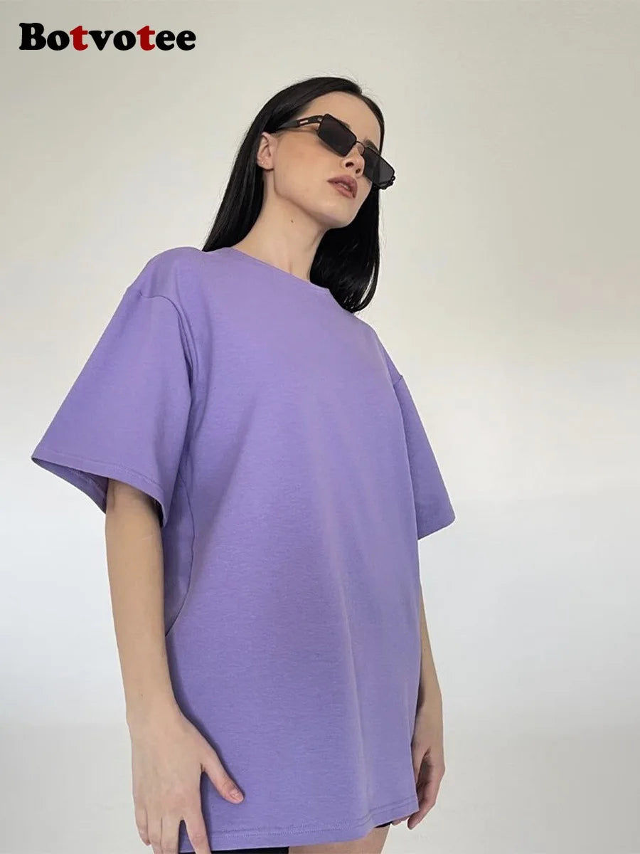 Botvotee 21 Colors Oversized Basic T-Shirts for Women | 100% Cotton Casual Summer Tops | Solid Color Loose Fit Tees