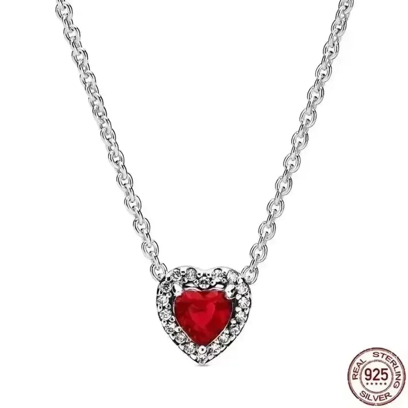 New 925 Sterling Silver Sparkling Heart-Shaped Square Pendant Necklace for Women