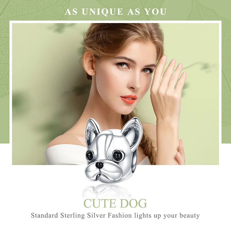 BISAER 925 Sterling Silver Dog Charm | Cute Dachshund Pet Bead Pendant for Women’s DIY Bracelet Jewelry