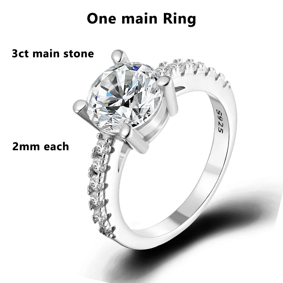URMYLADY 3 Carat Moissanite Ring Set for Women – 925 Sterling Silver Four Claw Band, 18K Gold Plated