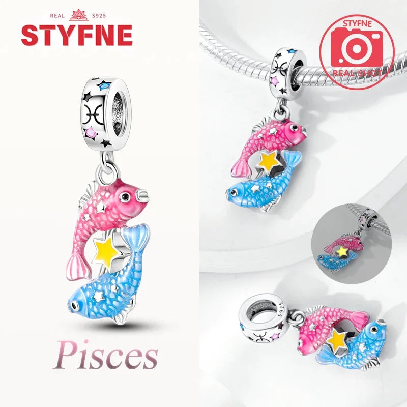 925 Sterling Silver Luminous Constellation Zodiac Charm – Scorpio, Aries, Cancer Pendant Bead Fit Original Pandora Bracelet Women Jewelry