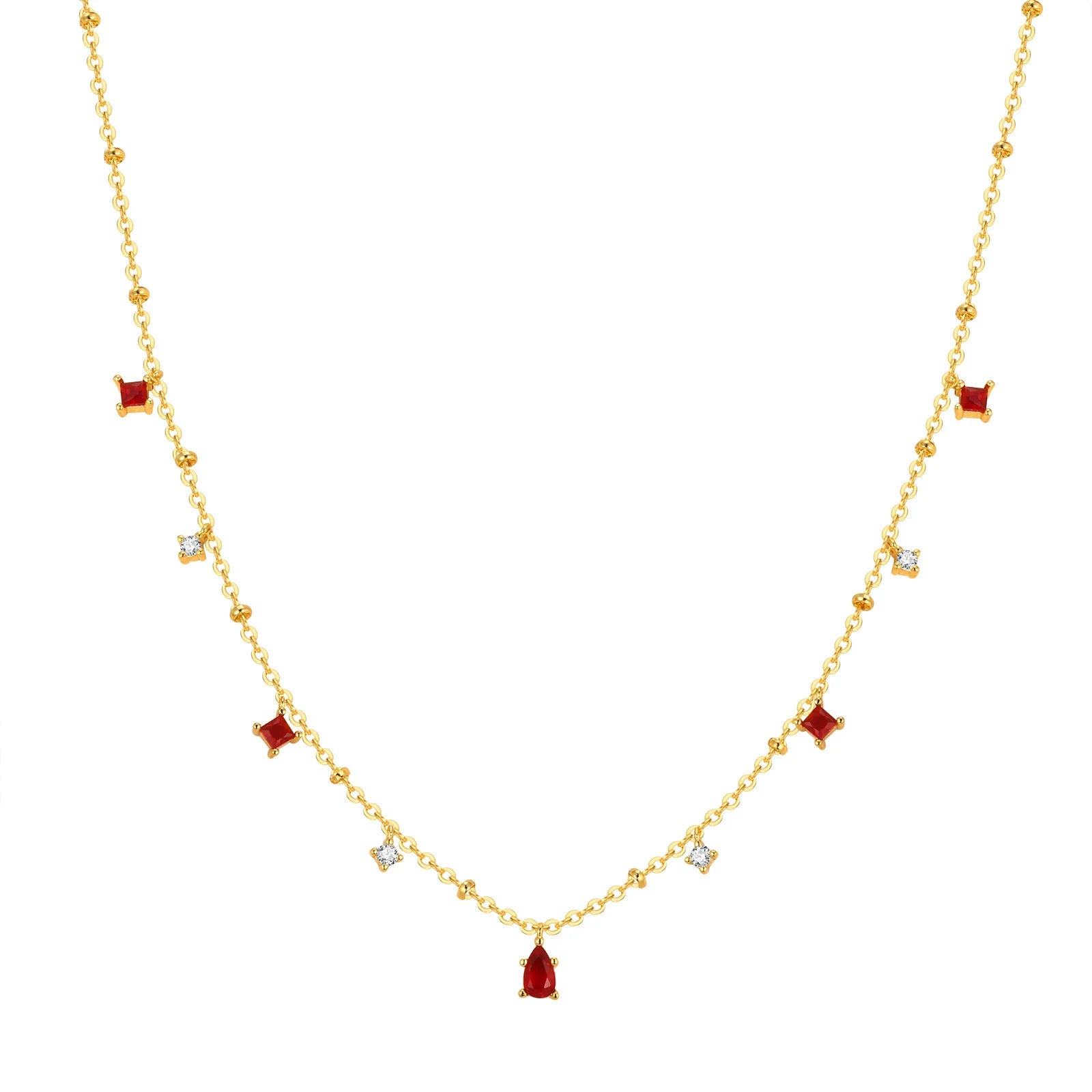 Zirconia Charms Necklace for Women – CZ Dangle Choker Bezel Station Gold Plated Jewelry