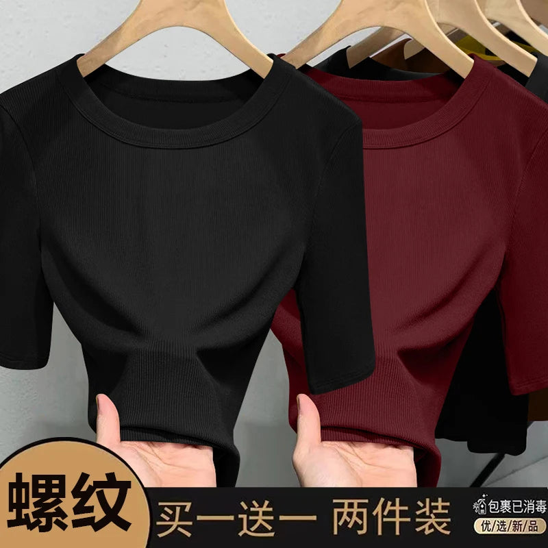 Slim Fit Ice Silk T-Shirt for Women | Summer Breathable Short Sleeve Top | Casual Round Neck Base Shirt