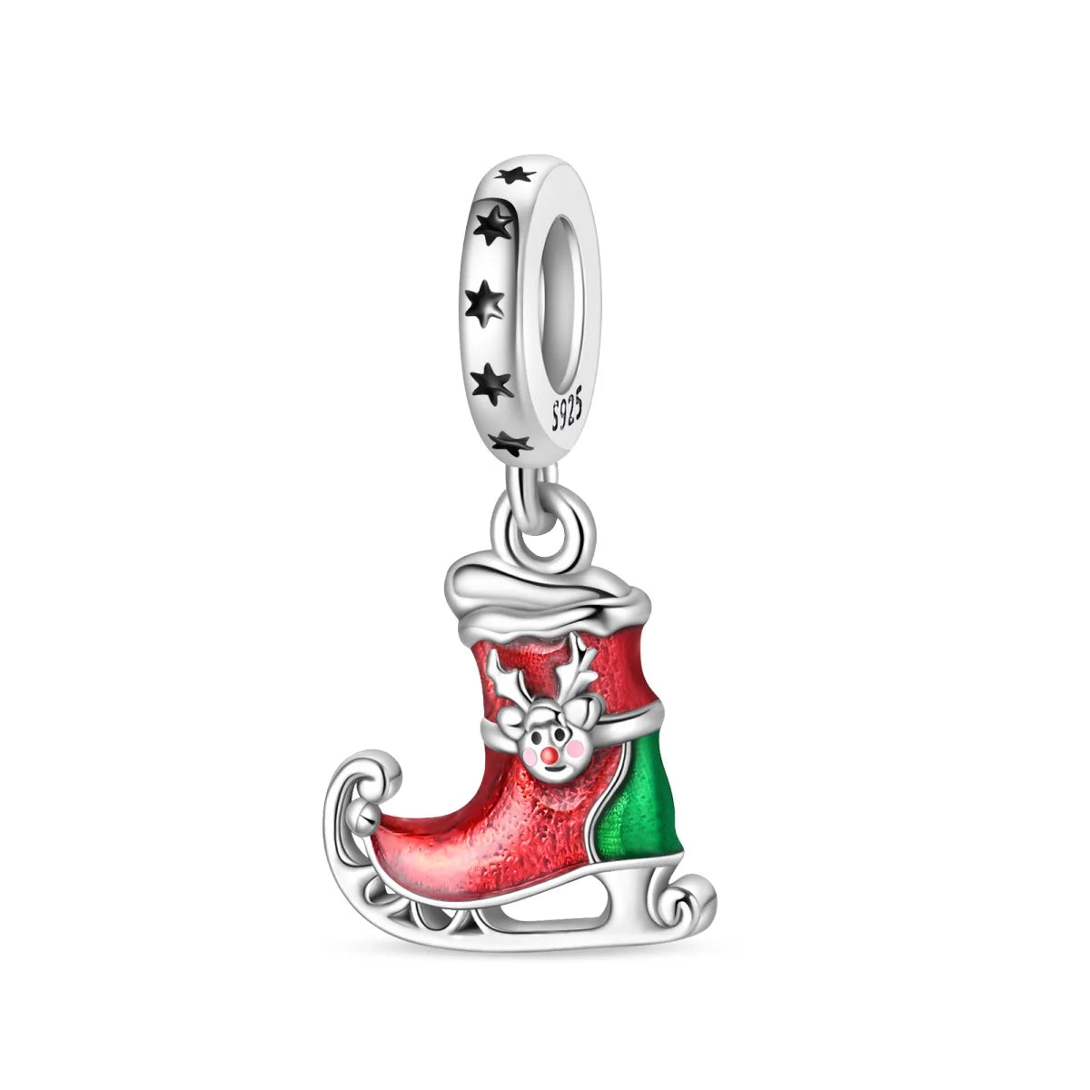 925 Silver Disney Christmas Charm Trio – Mickey Wreath & Minnie Ice Skating Bead for S925 Bracelet