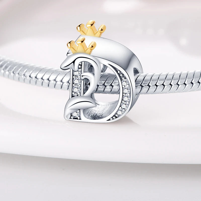 925 Sterling Silver Alphabet Letter A–Z Charm Beads | English Initial Pendant for Original Bracelet DIY Jewelry Making