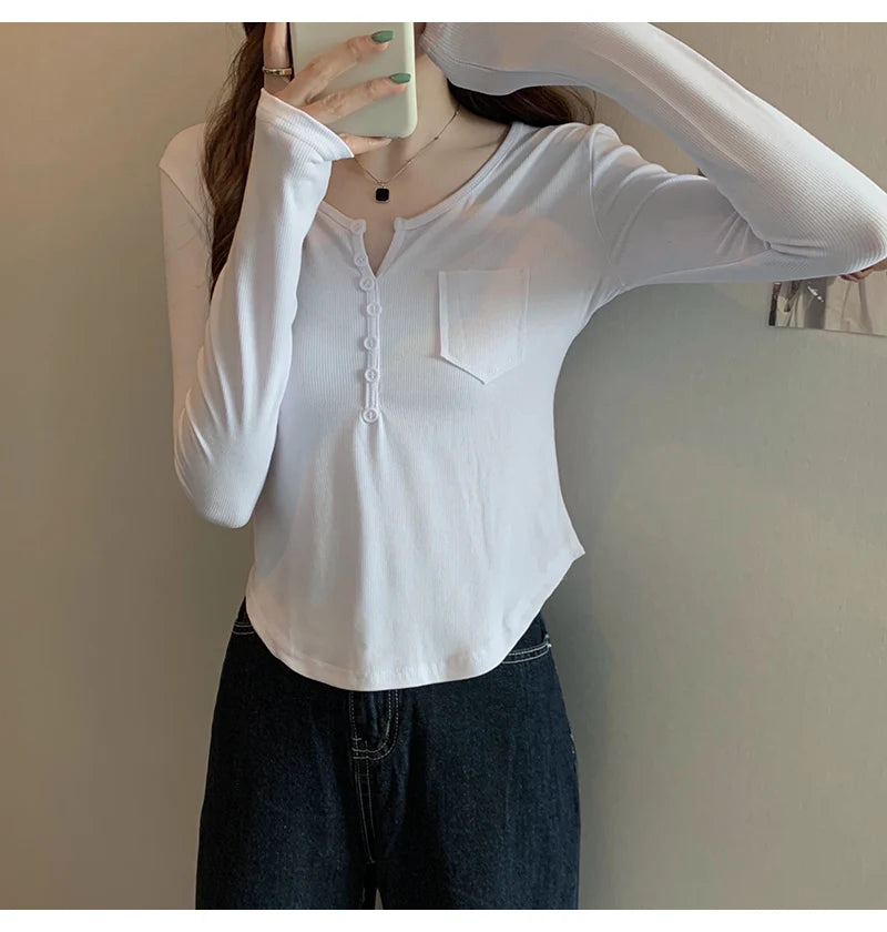 ✨ Plus Size Irregular Hem T-Shirt 👚 Long Sleeve Korean Style Top 🍁 Casual Spring Autumn Commute Wear