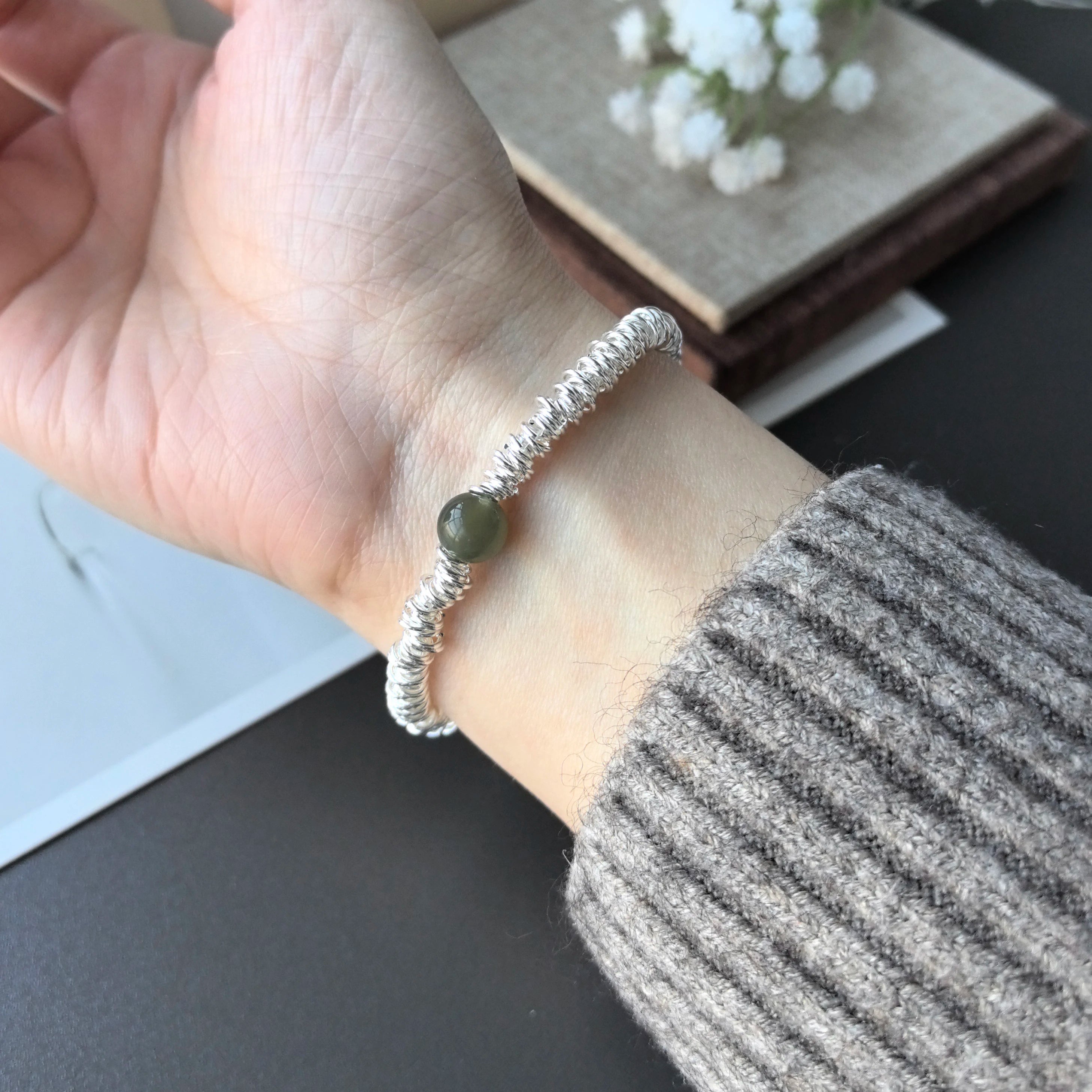 925 Sterling Silver Green Leaf Bracelet | Elegant Nature-Inspired Bangle for Women Girls Fashion Jewelry Gift