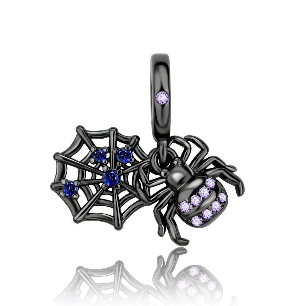 Halloween 925 Sterling Silver Black Skull, Bat & Pumpkin Charms | Pendant for DIY Original Bracelets, Women’s Fine Jewelry Gift