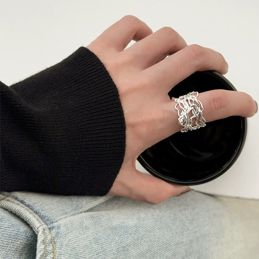 VENTFILLE 925 Sterling Silver Irregular Geometry Ring – Women’s Minimalist Jewelry Gift