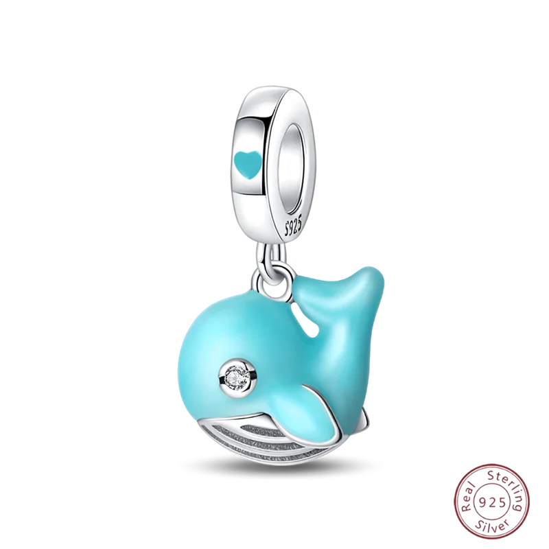 925 Sterling Silver Blue Zircon Ocean Shell Beaded Pendant | Fit Original 3mm Bracelet Women’s Fine Jewelry