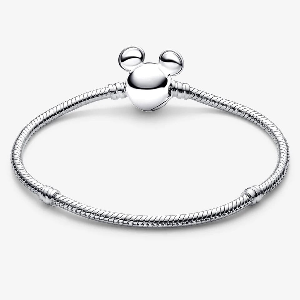 925 Sterling Silver Disney Minnie & Mickey Heart Charm Bracelet | Gold Bead ME Matte Braided Chain – Fashion DIY Jewelry