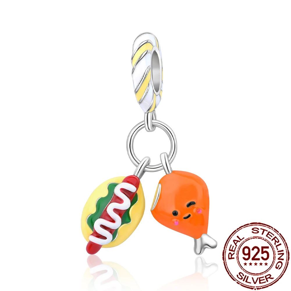 2025 New 925 Sterling Silver Coffee, Cake, Fruit & Burger Charms | Fit Pandora Bracelet & Necklace DIY Jewelry