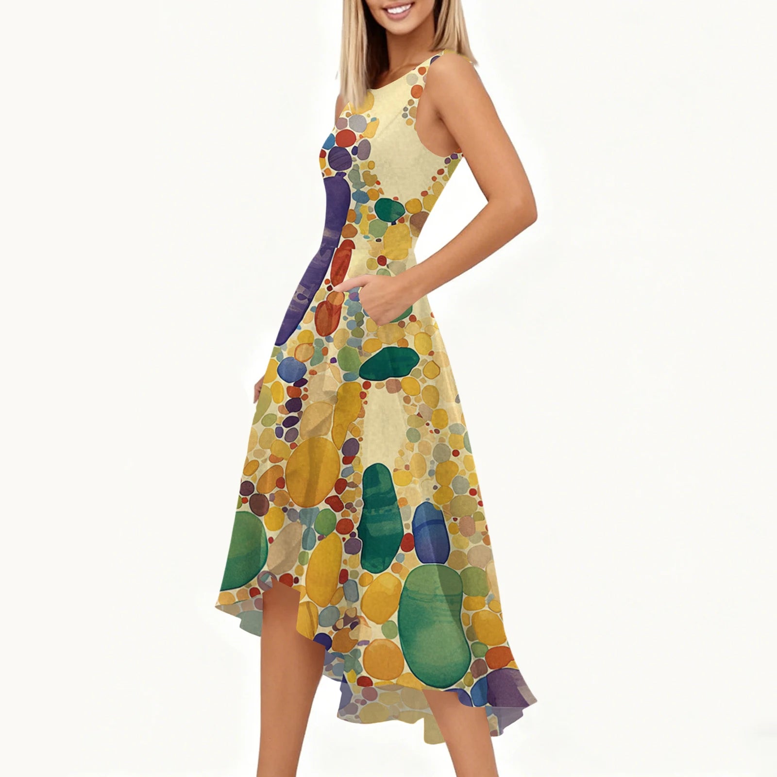Carnival Women's Dress 🎉 Ruffled Printed Casual Dress 👗 Sleeveless Round Neck Stylish Festival Costume ✨