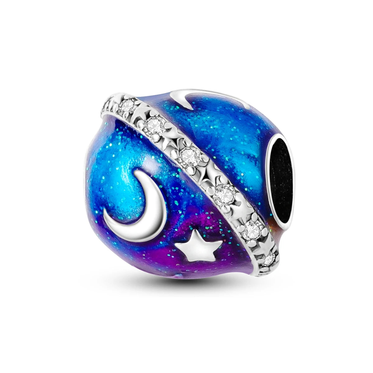 Silver Plated Colorful Glowing Moon & Stars Rainbow Dangle Charms | Fit Original Bracelet & Necklace | Women’s Jewelry Beads