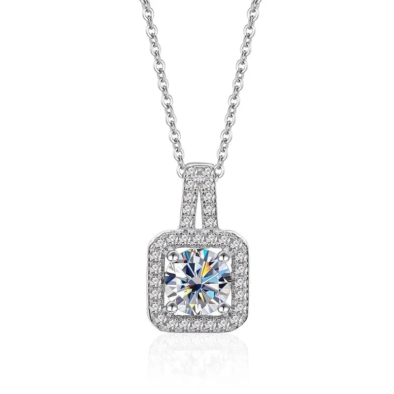 Classic Square 925 Sterling Silver Women’s Necklace – 1 Carat D Color Moissanite Luxury Jewelry for Date & Party