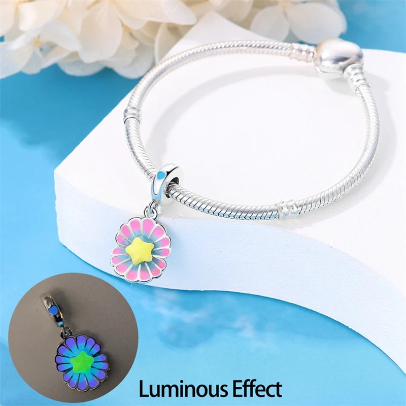 925 Sterling Silver Colorful Luminous Charms | Shell Turtle Star Beads