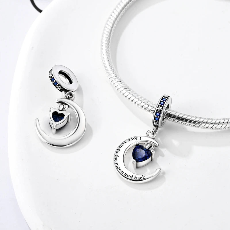 925 Sterling Silver Embrace of Love Moon Heart Charm | CZ Zircon Dangle Bead Fit Original Bracelet Women Jewelry Gift