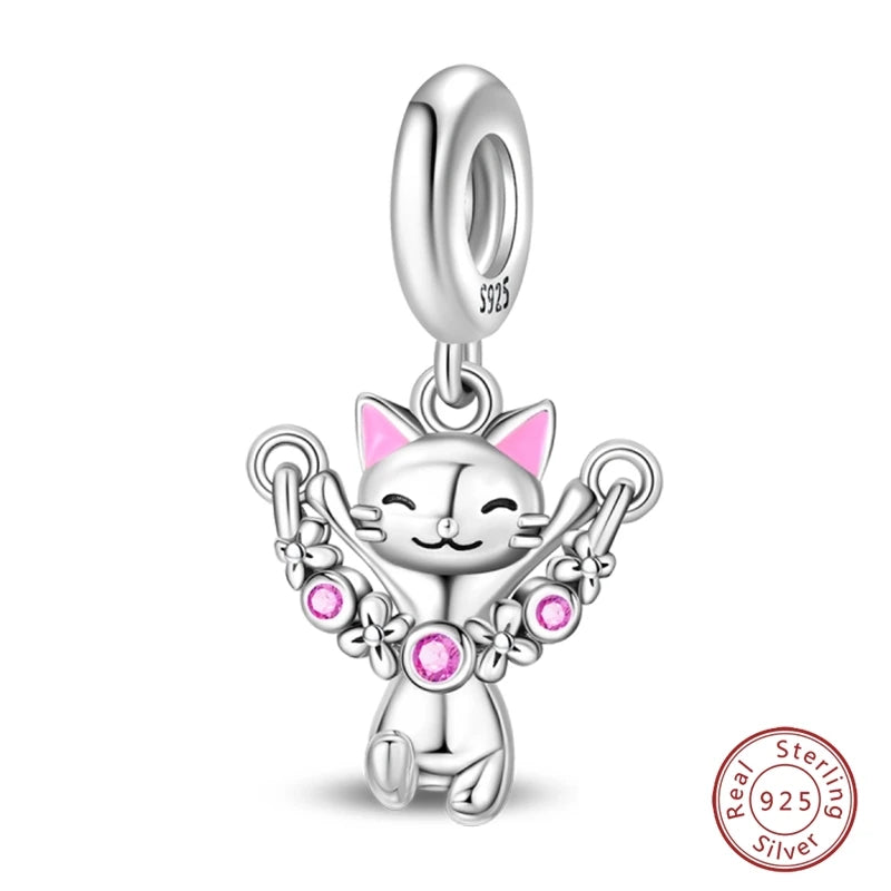 925 Sterling Silver Animal & Love Charms | Cat, Elephant, Bear, Swan & Easter Egg Beads Fit Original 3mm Bracelets DIY Jewelry