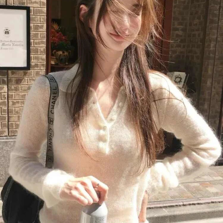 Sweet Soft Button-Up Knitted Sweater for Women | Loose Fit Flip Collar Knitwear | Comfortable Autumn Pullover