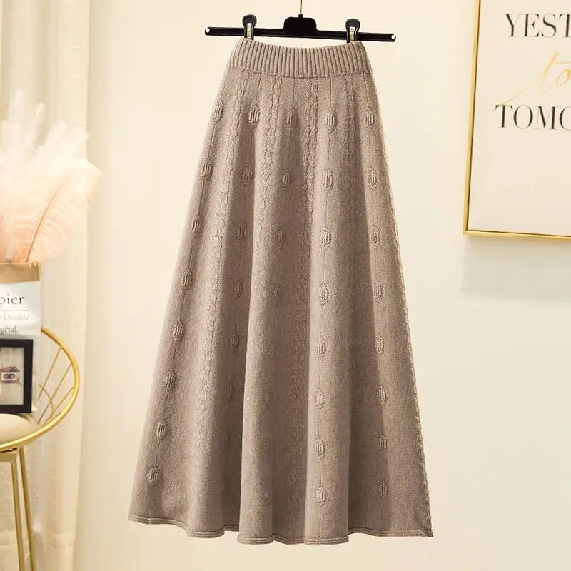 High Waist Knitted Midi Skirt – Women’s Sweater Matching Large Flounce A-Line Umbrella Skirt | Spring, Autumn & Winter
