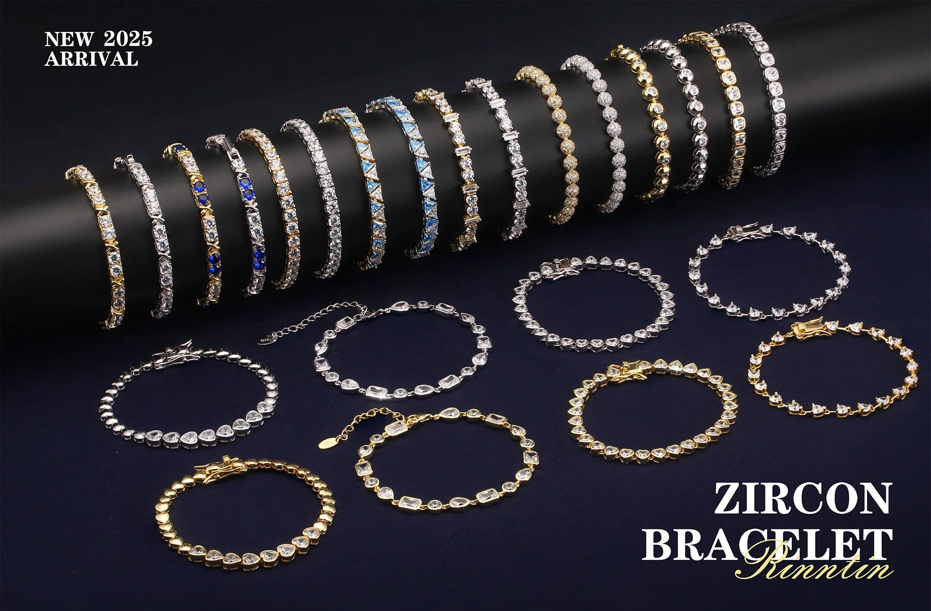 Rinntin Shiny Tennis Bracelet 925 Sterling Silver 1.5/2/3mm Clear Cubic Zirconia for Women Luxury Chain Bracelet Jewelry SB143