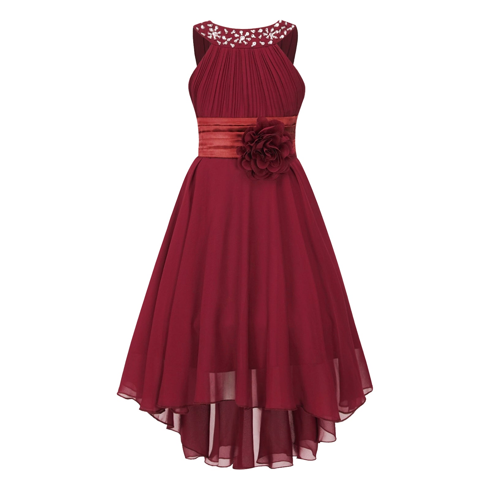 iEFiEL Summer Flower Girl Dress | High-Low Chiffon Princess Dress | Kids Wedding & Party Formal Occasion Gown