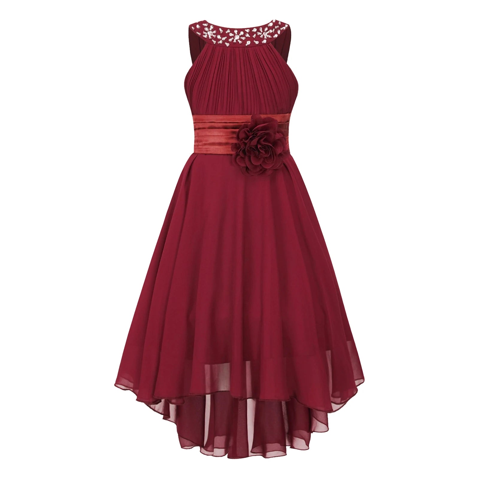 iEFiEL Summer Flower Girl Dress | High-Low Chiffon Princess Dress | Kids Wedding & Party Formal Occasion Gown