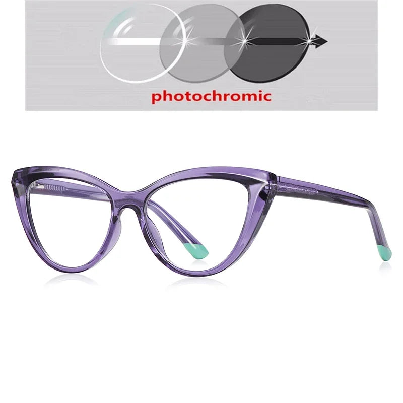 Blue Light Blocking Nearsighted Glasses – Cat Eye Spring Leg Prescription Spectacles for Women (-0.5 to -6.0)