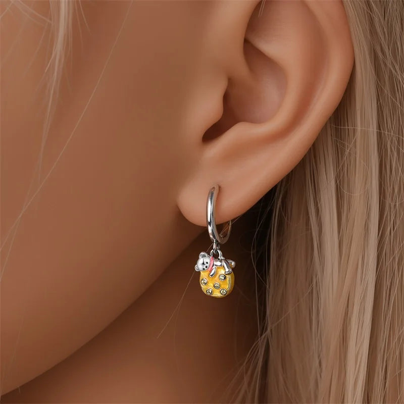 Original 925 Sterling Silver Fruit Series Earrings | Cherry & Strawberry Zircon Hoop Studs for Women Girls Party Jewelry