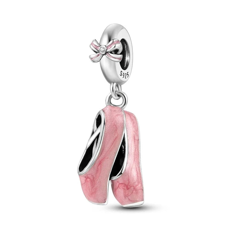 925 Sterling Silver Romantic Princess Charm Beads – Pink Dress, Lipstick & Dancing Shoes Fit 3MM Bracelet