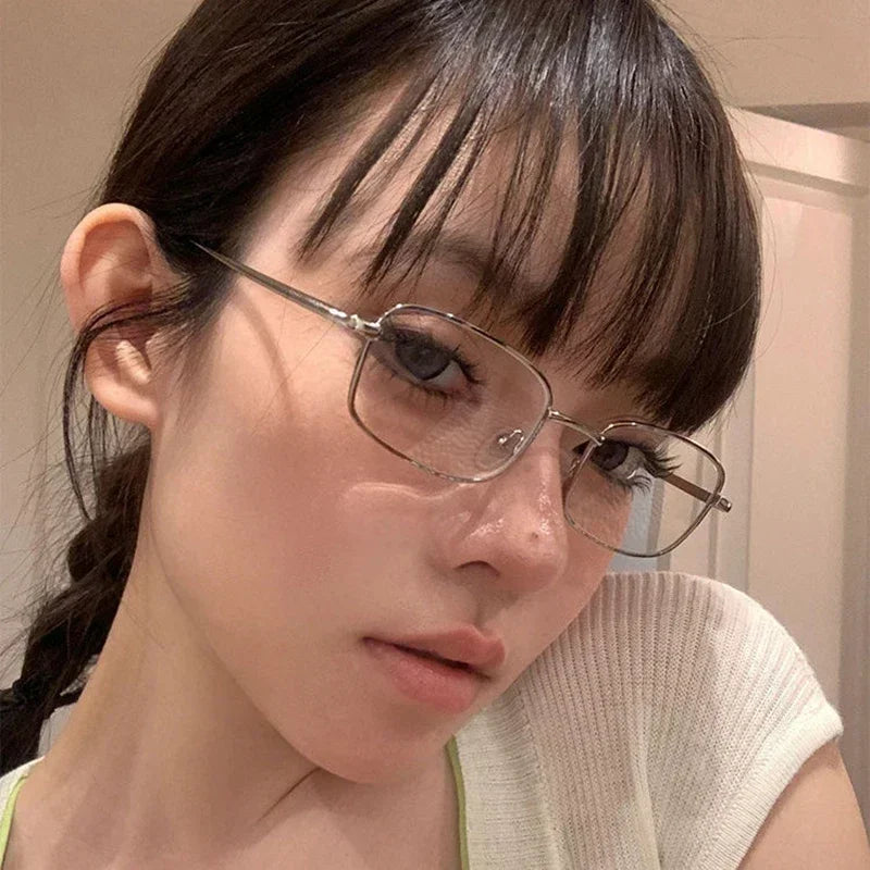 Y2K Harajuku Small Square Frame Glasses for Women – Retro Metal Clear Eyeglasses | Blue Light Blocking Reading Spectacle