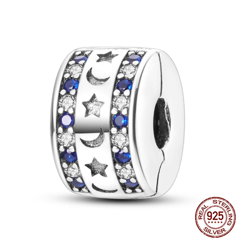 925 Sterling Silver Luminous Butterfly Star Moon Charm Bead | Round Clasp Bead for 3mm DIY Bracelet Jewelry Gift