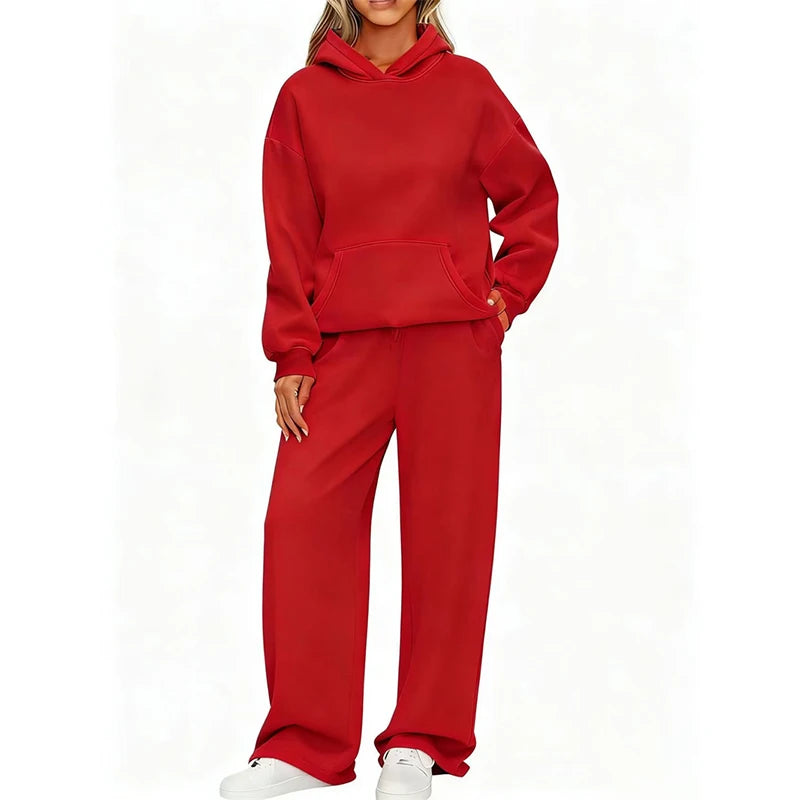Women’s Autumn Winter Hoodie & Wide Leg Pants Two-Piece Tracksuit – Casual Loose Sportswear ❄️👟