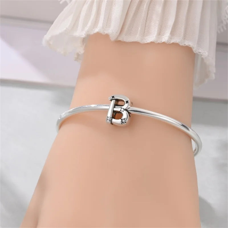 Classic 925 Sterling Silver A–Z Alphabet Charms | Letter Beads with Stars Fit Original Bracelet DIY Jewelry for Women