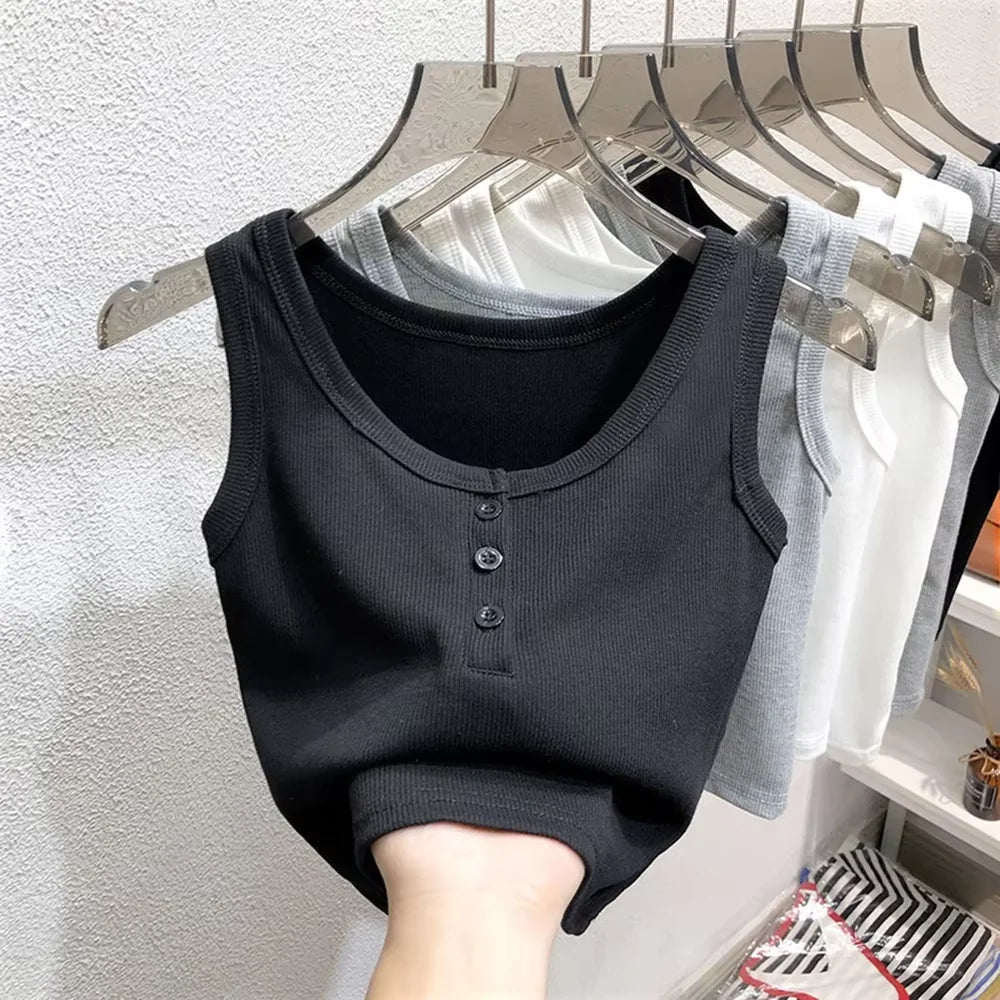 Summer Knitted Round Neck Top for Women – High Elasticity Casual Camisole Sexy Vest