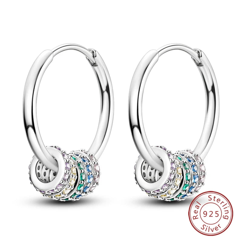 925 Sterling Silver Starlight Crystal Hoop Earrings – Circular Snake Bone Design Women’s Fashion Jewelry Gift