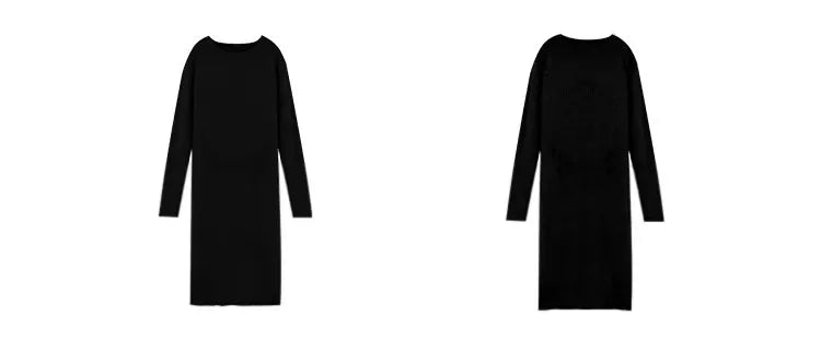 Elegant Knitted Midi Dress for Women – Knee-Length Base Layer Dress, Autumn Winter Polyester One-Step Skirt
