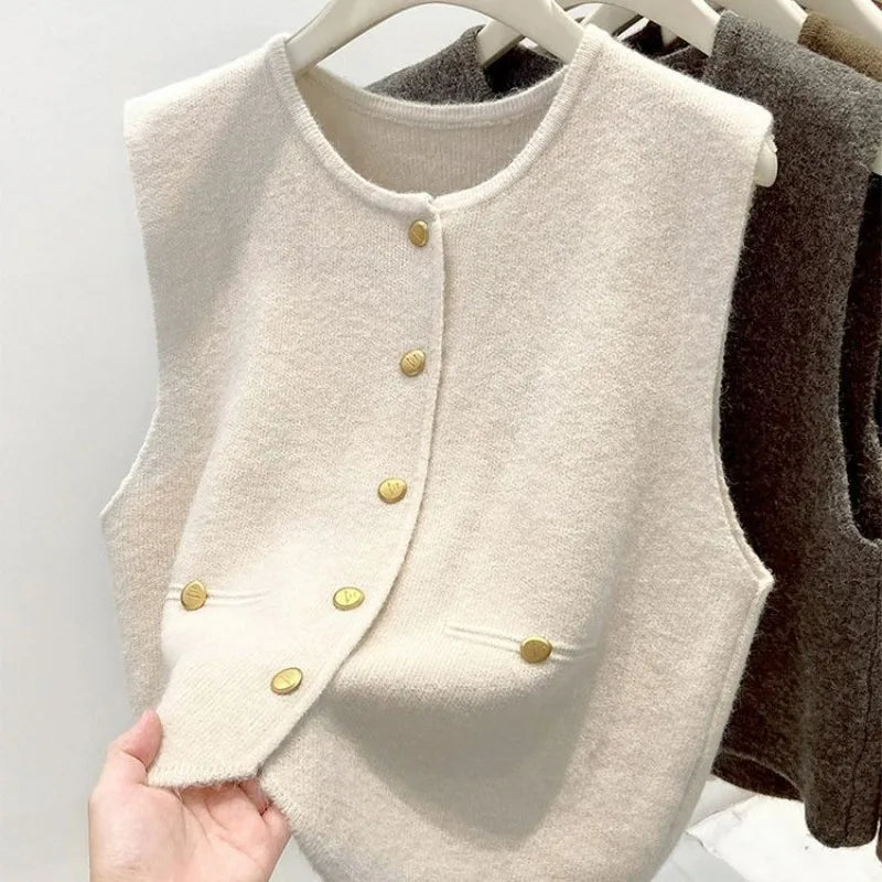 Women’s Knit Vest Cardigan Sweater | Sleeveless Button-Up Round Neck Casual Fashion Top