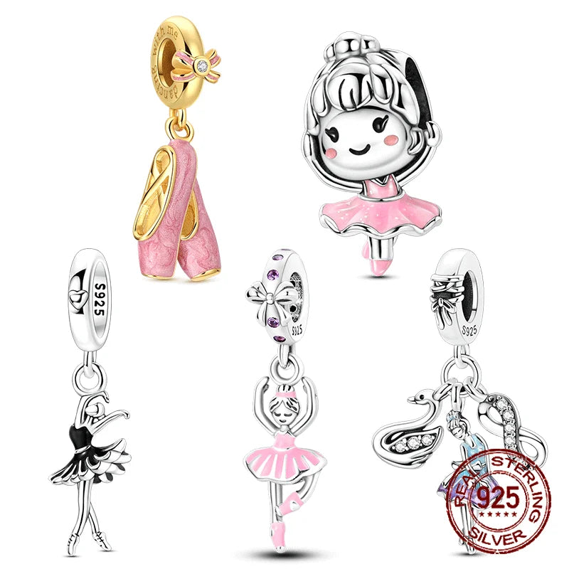 925 Sterling Silver Black Swan Ballerina Pendant Charm for Women DIY Bracelet Jewelry