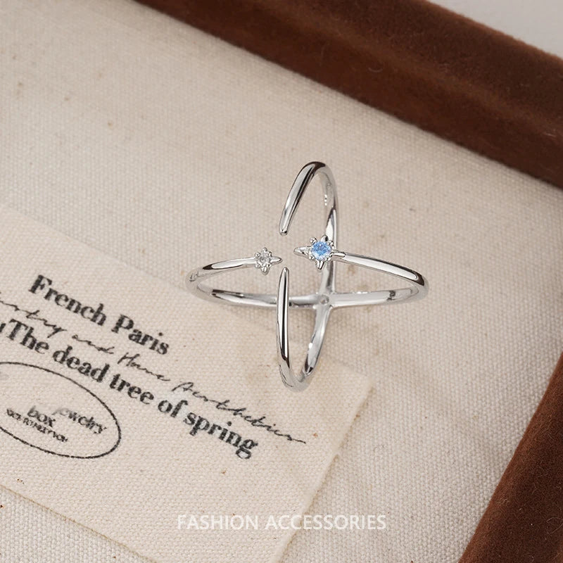 VENTFILLE 925 Sterling Silver Flower Lace Ring – Adjustable CZ Korean Fashion Jewelry