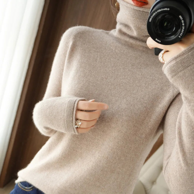 Autumn Winter Women’s Turtleneck Sweater – Slim Fit Long Sleeve Basic Knit Top | Warm Stretch Pullover