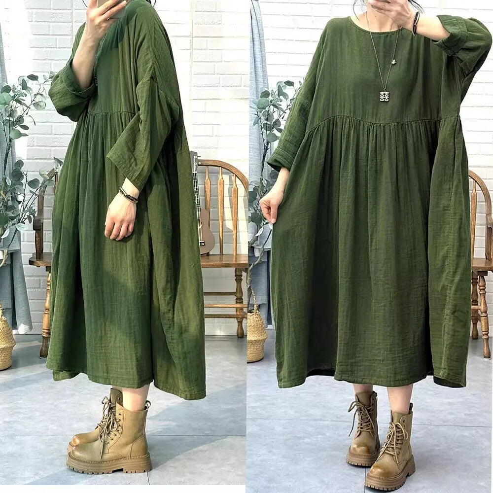Retro Red Long Dress for Women | Loose High Waist Vintage Doll Style Skirt | Autumn Spring Casual Fashion Dress