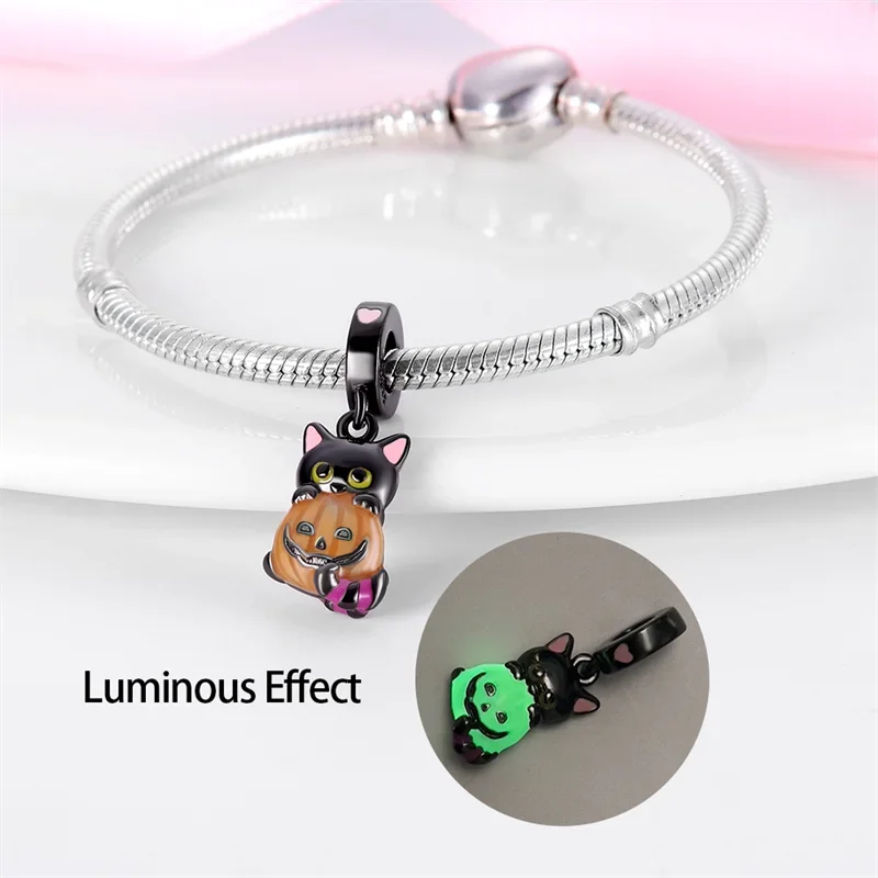 925 Sterling Silver Halloween Luminous Skull & Pumpkin Charms | Fits Original Pandora Bracelet | Party DIY Jewelry Gift