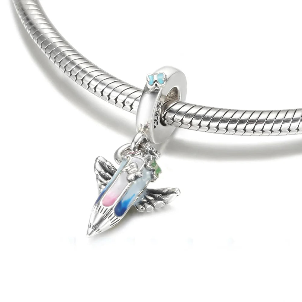 925 Sterling Silver Blue Planet & Dolphin Galaxy Dangle Charm | Women’s Bracelet DIY Jewelry