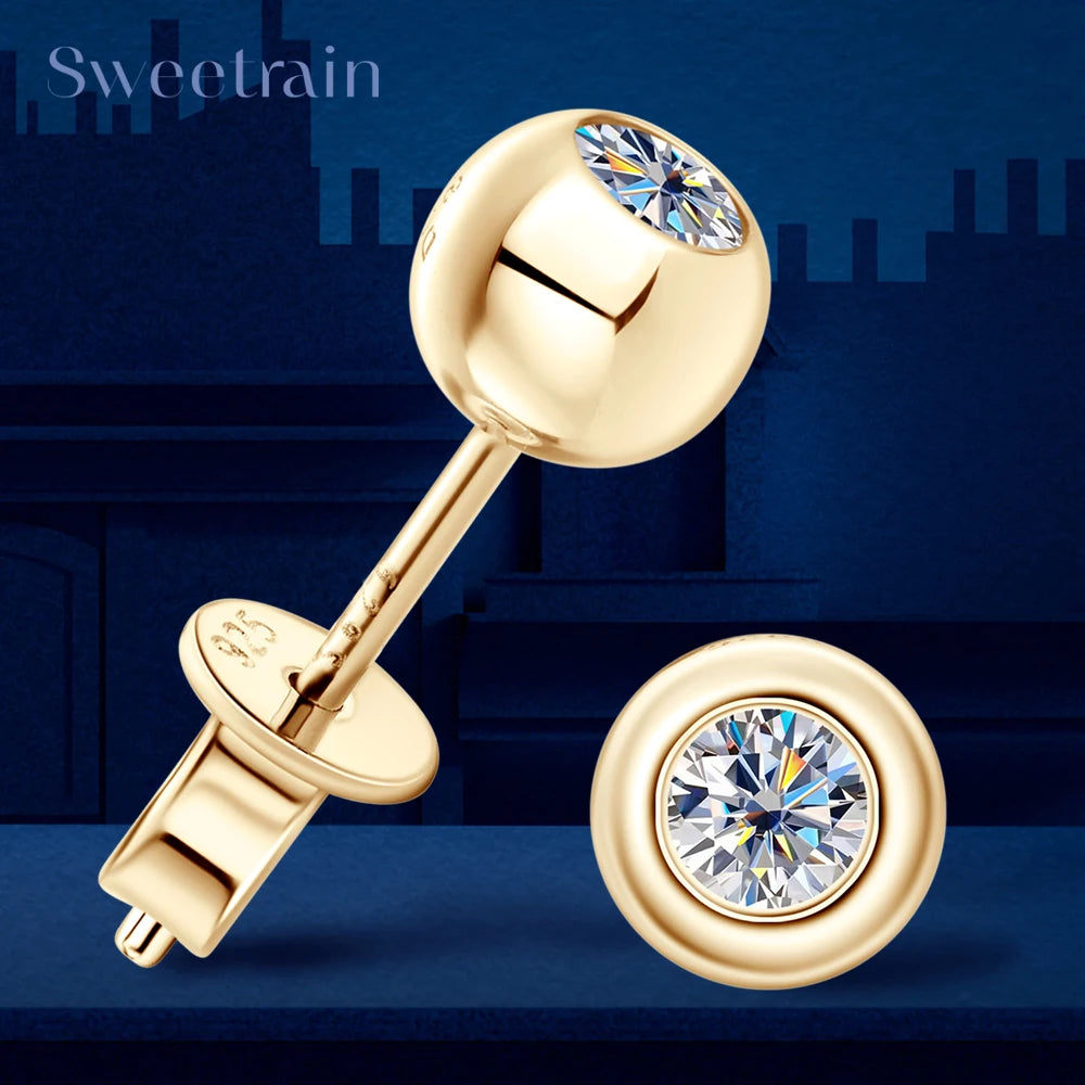 0.2ct Moissanite Bubble Stud Earrings – 925 Sterling Silver 18K Yellow Gold Plated Unisex Jewelry