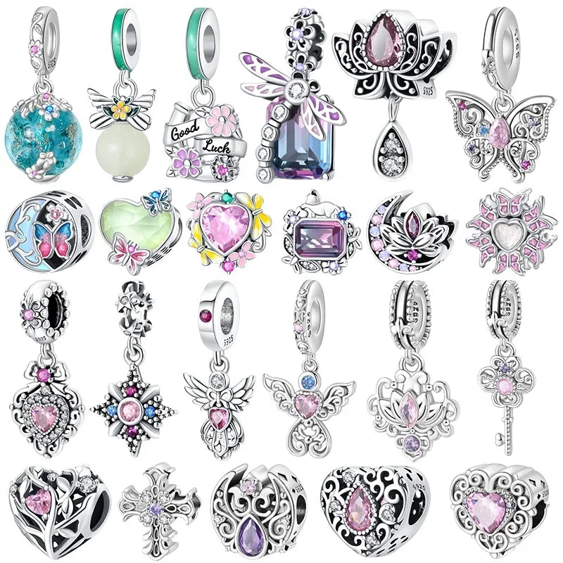925 Sterling Silver Classic Purple Retro Heart Charm | Lotus Angel Beads for Bracelet & Necklace DIY Jewelry