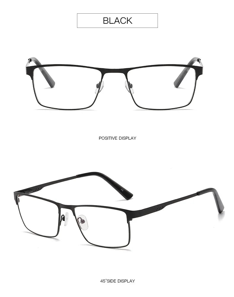 Men’s Square Metal Large Frame Prescription Glasses – Blue Light Blocking & Eye Protection Eyewear