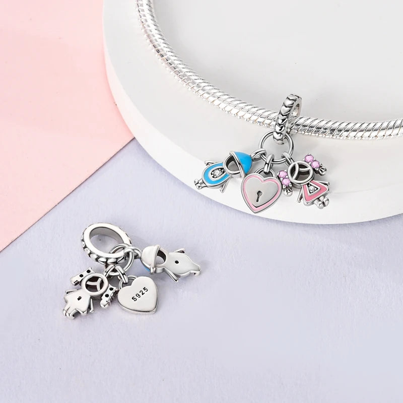 925 Sterling Silver Sweetheart Sister Charm | Fit Original Pandora & 3mm Bracelets DIY Jewelry Gift for Women