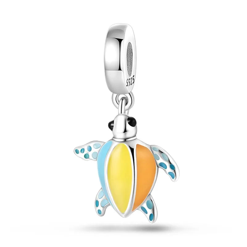 925 Sterling Silver Colorful Luminous Charms | Shell Turtle Star Beads